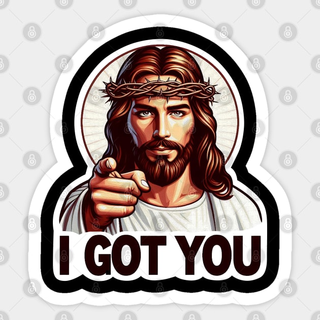 I GOT YOU meme Jesus Christ Crown of Thorns Sticker by Plushism